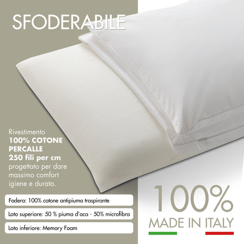 Cuscino letto doppio comfort lato piuma d'oca e microfibra