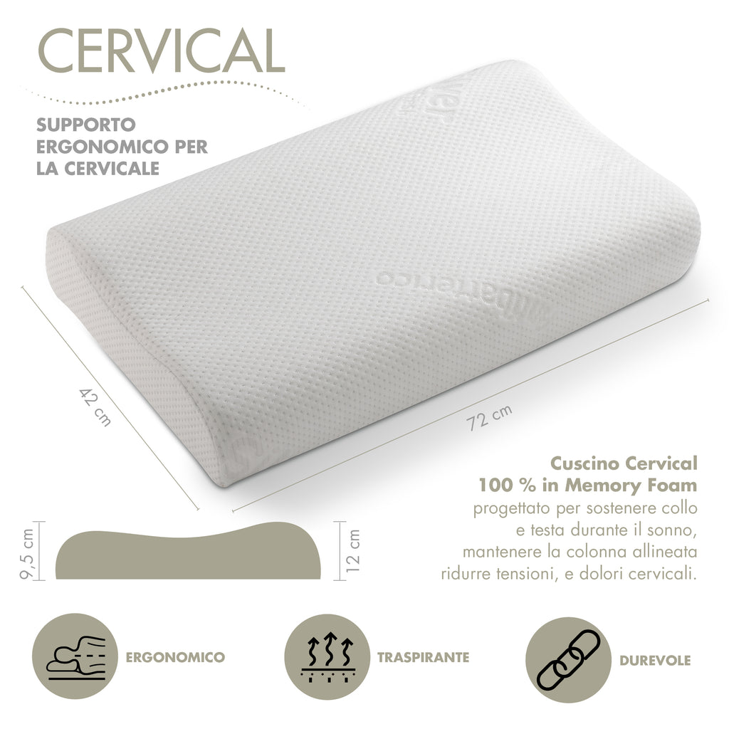 Cuscino Cervicale Anallergico Memory Foam Sfoderabile Guanciale Silver Antibatterico Antiacaro Supporto Anatomico Made in Italy SILVER