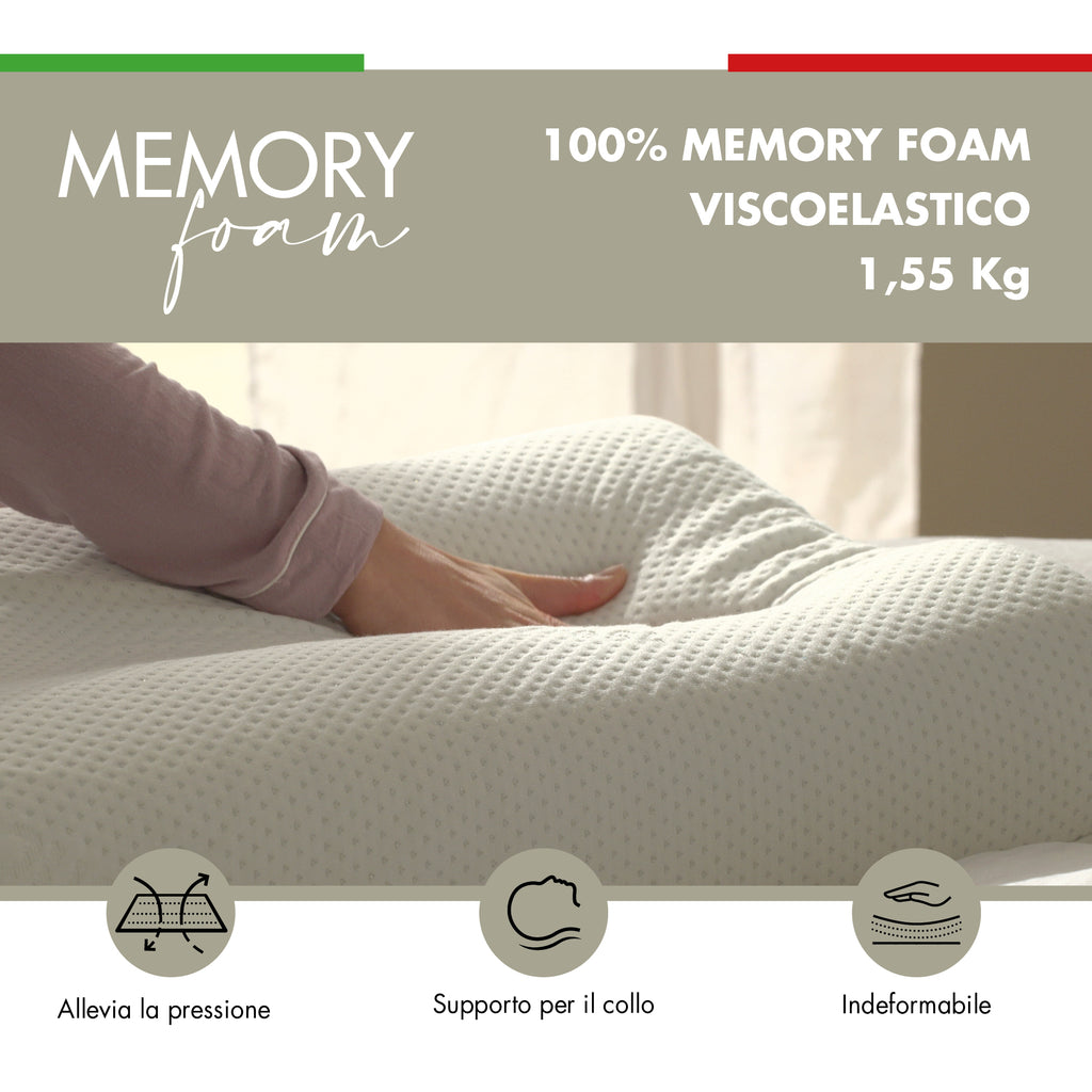 Cuscino Cervicale Anallergico Memory Foam Sfoderabile Guanciale Silver Antibatterico Antiacaro Supporto Anatomico Made in Italy SILVER